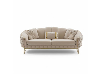 Moderno juego de sofás Chesterfield beige para la sala de estar x2 de 3 plazas y sillones tapizados.