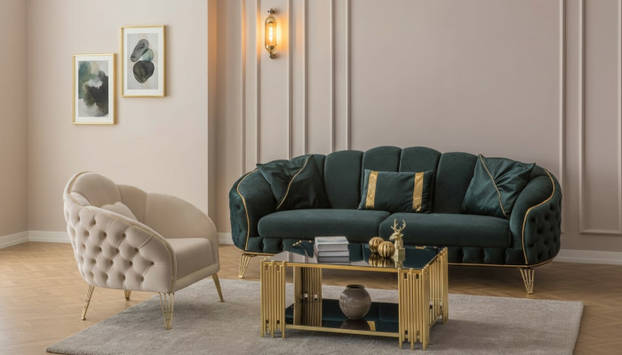 Conjunto de sala de estar moderna Sofá de 3 plazas Sillón de tela Sillón Sala de estar Nuevo