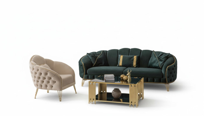 Conjunto de sala de estar moderna Sofá de 3 plazas Sillón de tela Sillón Sala de estar Nuevo