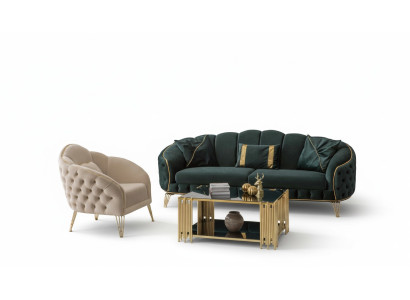 Conjunto de sala de estar moderna Sofá de 3 plazas Sillón de tela Sillón Sala de estar Nuevo
