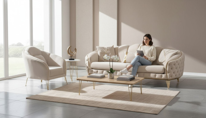 Sala de estar completa de 3 piezas moderna sofá de tres plazas sofá de lujo 2 sillones.