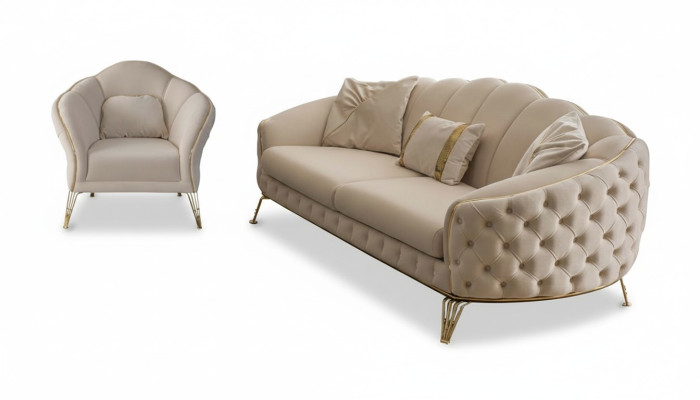 Sala de estar completa de 3 piezas moderna sofá de tres plazas sofá de lujo 2 sillones.