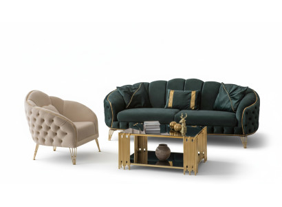 Elegante Sala de estar Completa con sofá de tres plazas de lujo y 2 sillones.