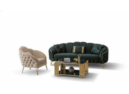 Sala de estar completa de 3 piezas con estilo: sofá de tres plazas, lujoso, 2 sillones.