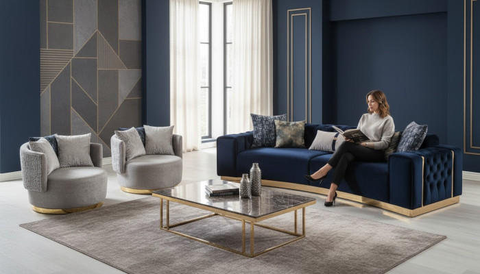 Sala de estar Conjunto completo de asientos Chesterfield Sofá de 4 plazas 2 sillones 3 piezas