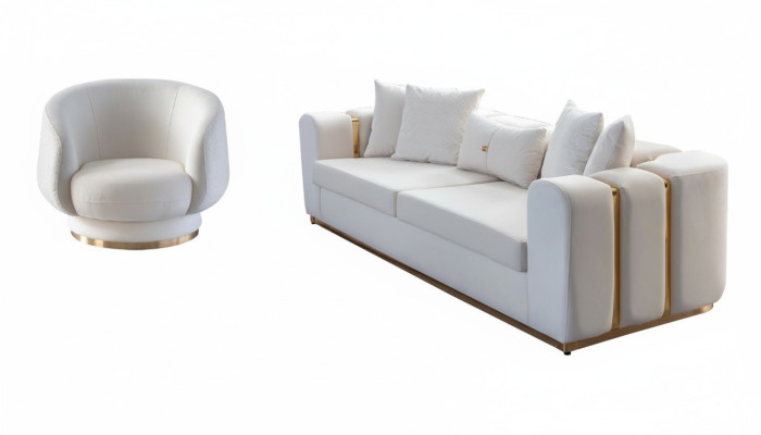 Conjunto de sofás para la sala de estar blanco Juego de muebles tapizados de 4 plazas Sofá de tela Sillón reclinable de 2 piezas