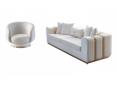 Conjunto de sofás para la sala de estar blanco Juego de muebles tapizados de 4 plazas Sofá de tela Sillón reclinable de 2 piezas
