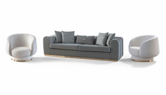 Salón gris y blanco Juego de asientos de lujo Sofás tapizados de 4 plazas Sillón