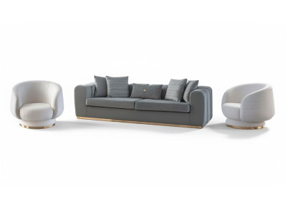 Salón gris y blanco Juego de asientos de lujo Sofás tapizados de 4 plazas Sillón