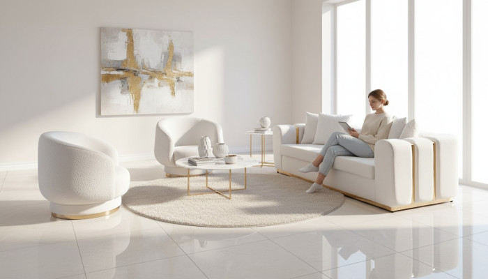 Sofás blancos para la sala de estar Elegante diseñador de 4 plazas 2 sillones nuevos 3 piezas