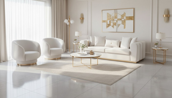 Sofás blancos para la sala de estar Elegante diseñador de 4 plazas 2 sillones nuevos 3 piezas