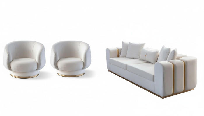 Sofás blancos para la sala de estar Elegante diseñador de 4 plazas 2 sillones nuevos 3 piezas