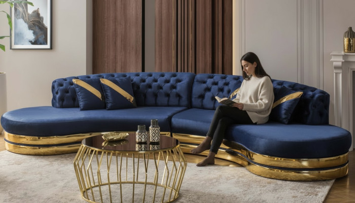 Exclusivo sofá Chesterfield de 4 plazas abombado, diseño de sofá tapizado.