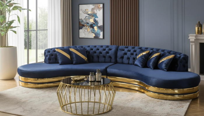 Exclusivo sofá Chesterfield de 4 plazas abombado, diseño de sofá tapizado.