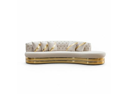 Sofá Chesterfield blanco semicircular de diseño de 3 plazas, mueble tapizado nuevo.