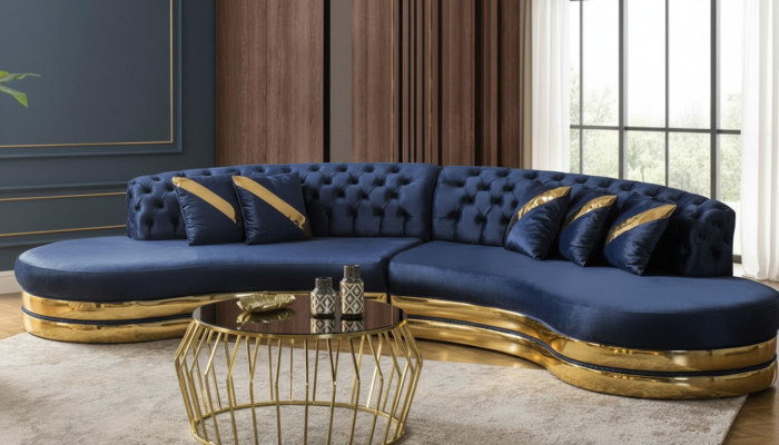 Sofá Chesterfield azul semicircular diseñador Sillón blanco 2 piezas conjunto nuevo