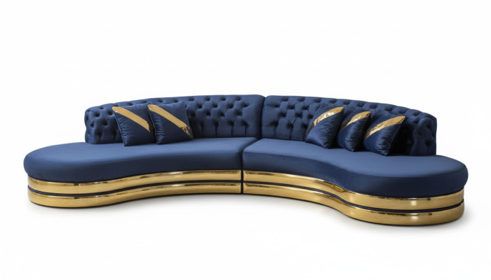 Sofá Chesterfield azul semicircular diseñador Sillón blanco 2 piezas conjunto nuevo