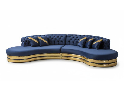 Sofá Chesterfield azul semicircular diseñador Sillón blanco 2 piezas conjunto nuevo