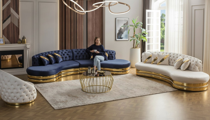 Sofás Chesterfield de diseñador Semi-circulares de acero inoxidable 4 plazas + 3 plazas 3 plazas