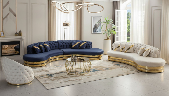 Sofás Chesterfield de diseñador Semi-circulares de acero inoxidable 4 plazas + 3 plazas 3 plazas