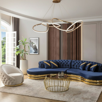 Sofá conjunto muebles tapizados azul 2x sofás de 4 plazas sillón sala de estar de lujo
