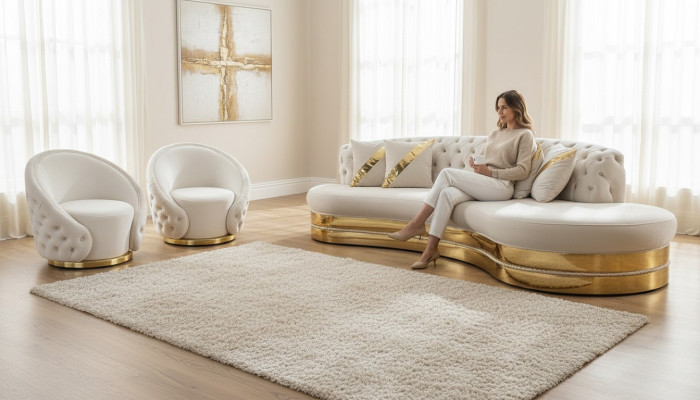 Sofá Chesterfield exclusivo Conjunto de sala de estar Sofá semicircular Sillón