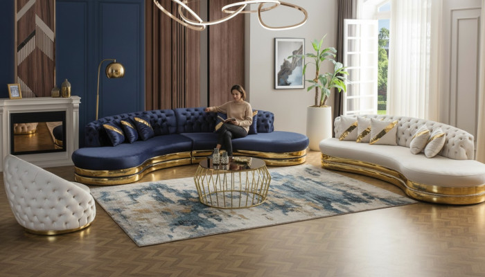Sofá Chesterfield moderno Conjunto de lujo de cuatro plazas Sofá de 3 plazas Sillón
