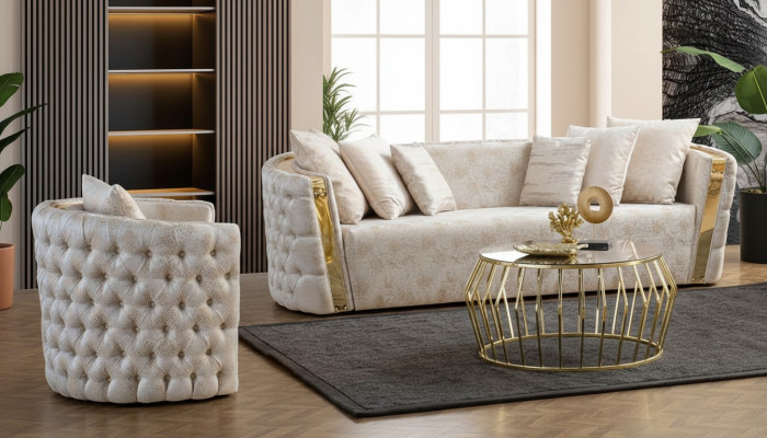Chesterfield beige Sofás de salón Acero inoxidable de 3 plazas Lujo de 1 plaza