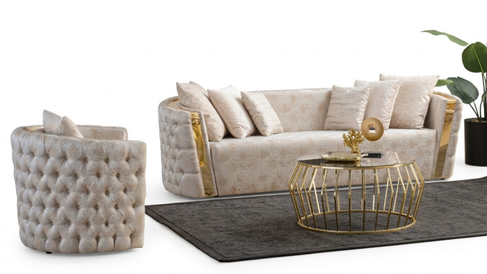 Chesterfield beige Sofás de salón Acero inoxidable de 3 plazas Lujo de 1 plaza