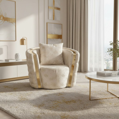 Sillón Chesterfield blanco de lujo con 2 asientos redondos acolchados de una plaza.