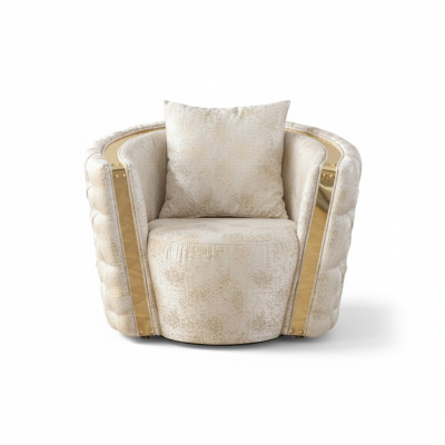 Sillón Chesterfield blanco de lujo con 2 asientos redondos acolchados de una plaza.