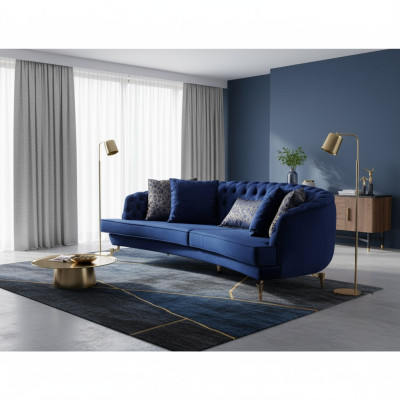 Sofá Chesterfield azul de 4 plazas de diseño, semicircular, nuevo y elegante.