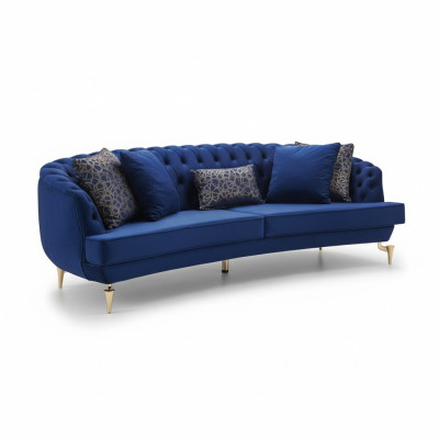 Sofá Chesterfield azul de 4 plazas de diseño, semicircular, nuevo y elegante.