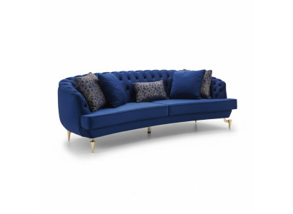 Sofá Chesterfield azul de 4 plazas de diseño, semicircular, nuevo y elegante.