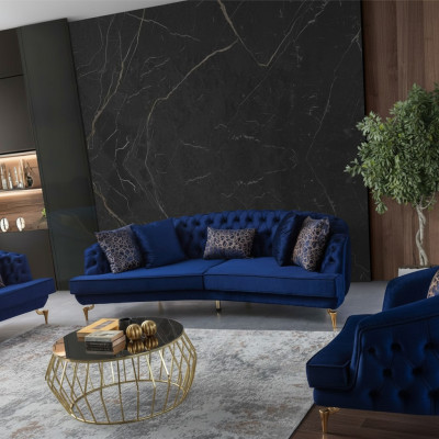 Conjunto de sofás azules modernos Lujosos sillones de tela de cuatro plazas