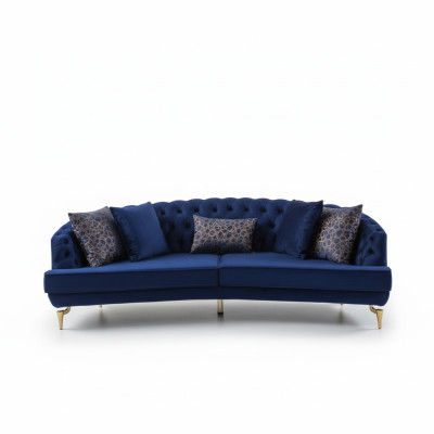 Conjunto de sofás azules modernos Lujosos sillones de tela de cuatro plazas