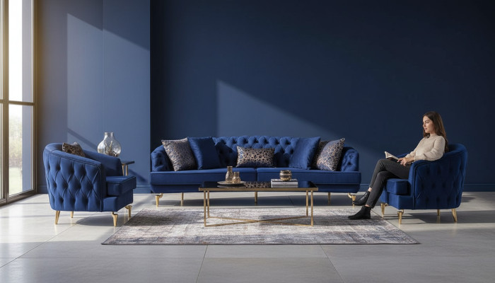 Sofá Chesterfield exclusivo de diseñador de lujo de cuatro plazas 1 pieza 2 partes.