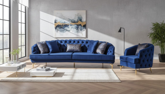 Sofá Chesterfield exclusivo de diseñador de lujo de cuatro plazas 1 pieza 2 partes.
