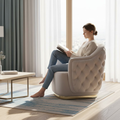 Sillón de 1 plaza, sofá tapizado de diseño de lujo en tela blanca, nuevo.