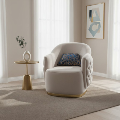 Sillón de 1 plaza, sofá tapizado de diseño de lujo en tela blanca, nuevo.
