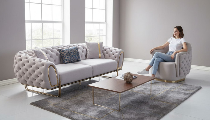 Sofá Chesterfield blanco Juego de 3 plazas Sofisticado butaca exclusiva 2 piezas Nuevo