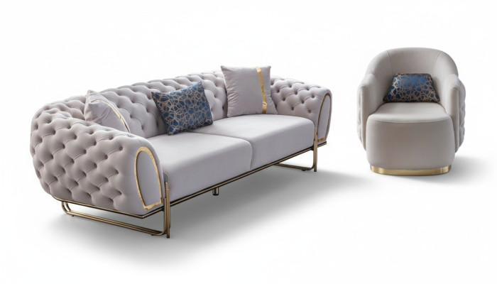 Sofá Chesterfield blanco Juego de 3 plazas Sofisticado butaca exclusiva 2 piezas Nuevo