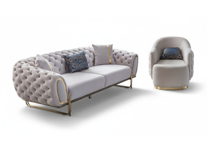 Sofá Chesterfield blanco Juego de 3 plazas Sofisticado butaca exclusiva 2 piezas Nuevo