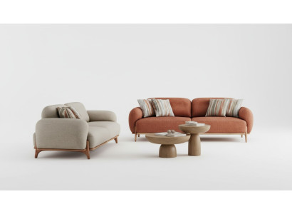 Sofá blanco-marrón Conjunto elegante de 2x asientos de 3 plazas sofá de salón.