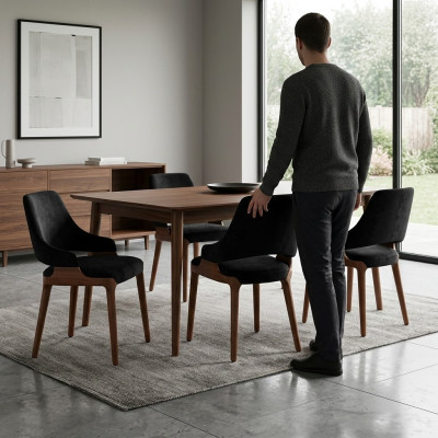 Comedor de lujo negro 4 sillas modernas muebles de madera sillas diseño decoración.