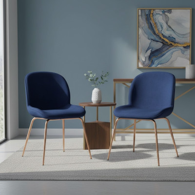 Grupo de sillas de 2 sillas de tela con asiento acolchado de acero inoxidable para el comedor.