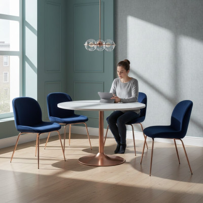 Grupo de sillas azules 4x sillas conjunto textil tapizado asiento comedor