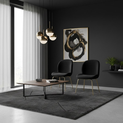 Grupo de sillas negras 2x silla tapiz textil de acero inoxidable.