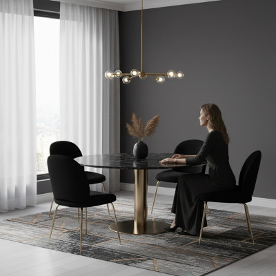 Conjunto de muebles negro Sillas 4x Set de sillas Tela Tapizado Asiento acero inoxidable