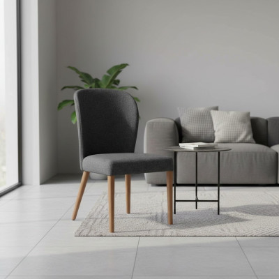 Silla moderna de madera gris tapizada, silla individual de diseñador con respaldo.
